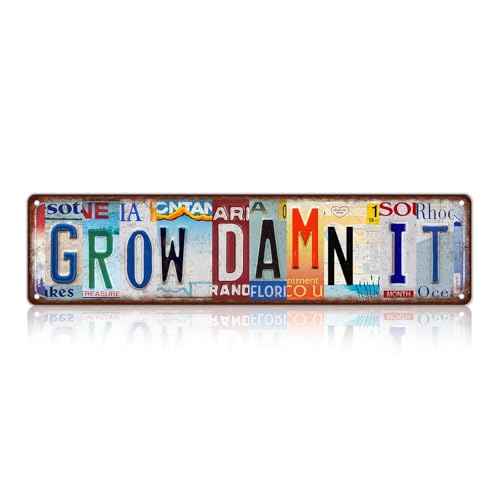 Vintage Grow Damn It Wall Decor Street Signs Bar Metal Tin Signs 16 x 4 Inches