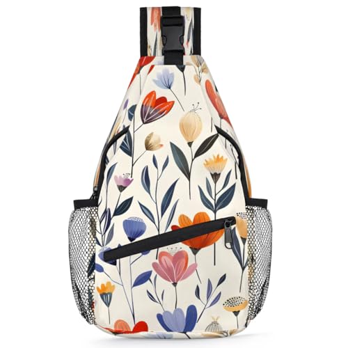 Bolso tipo sling unisex con diseño floral para viajes y senderismo