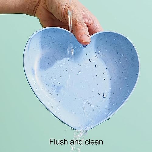 Image of Heart-Shaped Dessert, Salad & Snack Plates - Set of 10 Blue Plastic Dishes for Fruits, Steak, Appetizers | Lightweight, Eco-Friendly, Unbreakable Fiber Plates for Parties & Everyday Use