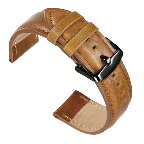 [JLIGONAFP] Leather Watch Band Replacement Belt Black Clasp Strap 20mm 22mm Wrist Luxurious(Ligh brown-Black,22mm)