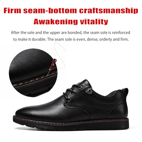 Men's Genuine Leather lace-up Causal Oxfords Comfortable Non-Slip Plain Toe Retro Business Office Dress Dreby Walking Office Shoes for Work and All-Day Comfort3