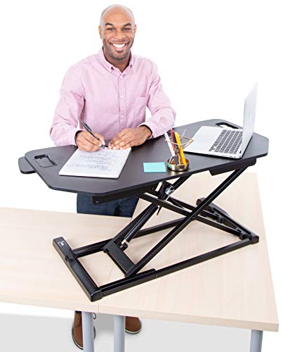 Flexpro Hero Corner Standing Desk Converter 37 Inch | Great For Cubicles & L-Shaped Desks | 2 Level Sit To Stand Workspace With Keyboard Shelf & Monitor Riser | Easily Sit Or Stand (Black / 37) #TOP5