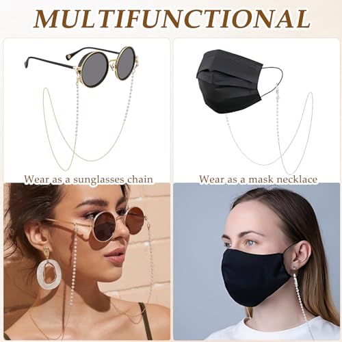 Image of TecoKart Pearl Spectacle Chain for Women Glasses, Elegant Specs Chains, Non-Slip Eyeglass Strap, Eyewear Retainer Link Holder 70cm