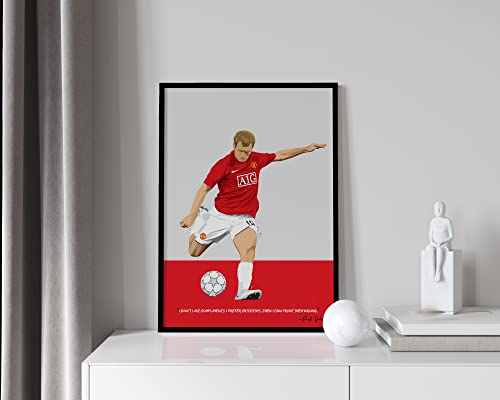 Image of QUOTE - UNQUOTE ART Paul Scholes Framed Illustration - Manchester United F.C Original Football Poster - Minimalist Modern Art - 17x25 inches - Black Frame