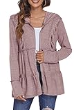 DEESHA Full Zip Up Hoodie for Women Pleated Tiered Ruffle Hooded Sweatshirts Jacket Coat Long Sleeve(Pink, 3X-Large)