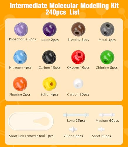 Image of NINGOO Organic Chemistry Model Kit,240 PCS,for Students&Teacher | Portable Design,Compartment Storage,CPK Color Coding