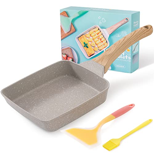 Lonffery Tamagoyaki Pan Nonstick Japanese Omelette Pan, 7" X 6" Egg Pan Rectangle Egg Frying Pan With Anti Scalding Handle, Silicone Spatula & Brush, White #TOP9