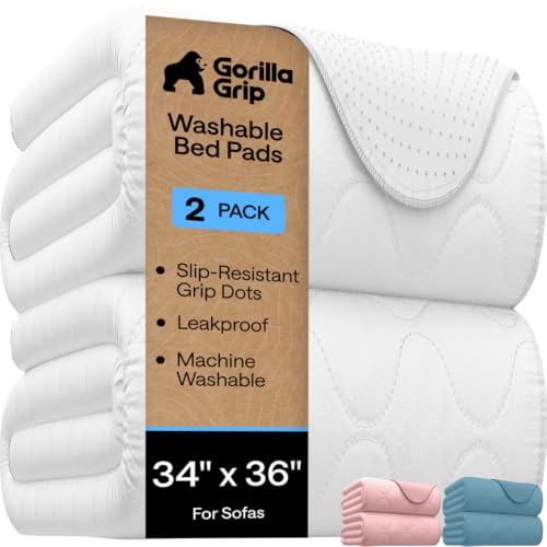 Image of GORILLA GRIP Washable Reusable Underpads, 34x36+19in Wings, 2 Pack, White