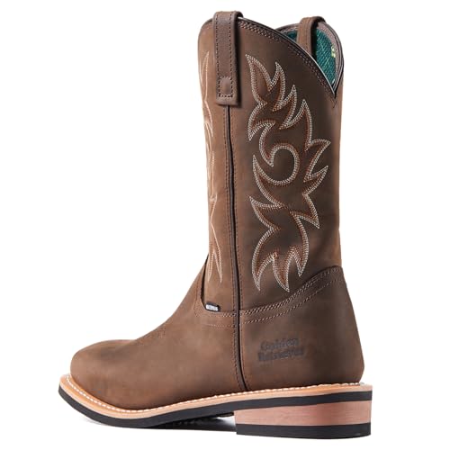 11'' Cowboy Work Boot for Men, Wide Square Toe Work Boots, Pull on Comfortable Soft Boots, Crazy Horse Leather, Oil & Slip Resistant, Waterproof, EH G11242N2