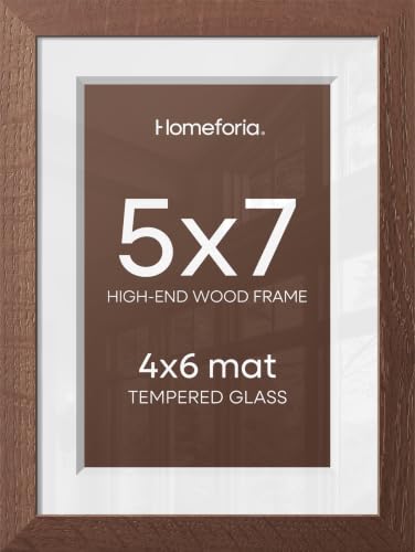Image of Homeforia 5x7 Brown Oak Picture Frame, High-End Wood, 4x6 Mat, Glass | High End Solid Oak Wood, Tempered Glass, Acid-Free 4x6 Removable Mat, 5x7 Edge-to-Edge Display 7x5, Wall Kit, Set Of 3