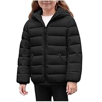 duxyoz Kids Winter Coat Girls Boys - Lightweight Packable Hooded Puffer Jacket,Windproof Warm Padded Quilted Coat for School Outdoor Activities (UK, Age, 12 Years, 13 Years, Regular, Black)