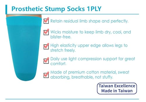 Image of Prosthetic Stump Socks - AK, 1 PLY, Light Compression, Moisture Control, Sensitive Skin, Amputee Socks, Daily use, Breathable, Taiwan Excellence, 4 PCS