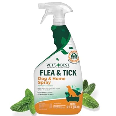Vets Best Indoor Flea and Tick Spray Dog Flea and Tick Treatment for Home, Plant-Based Formula with Natural Oils, Kills Fleas, Eggs & Ticks on Contact, Made in USA, 32 oz