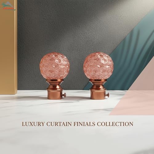 Image of Atlantic Curtain Rod Finials Set of 2, Decorative Textured Resin Globe Finials with Rose Gold Finish for Standard Drapery Rods