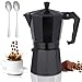 Ausein Cafetera Italiana 450ml, Cafetera Espresso Manual de Aluminio para Café, Moka Pot Portatil con 2 Cucharas de Café, para Estufa, Casa, Oficina, Restaurante y Camping (Negro)
