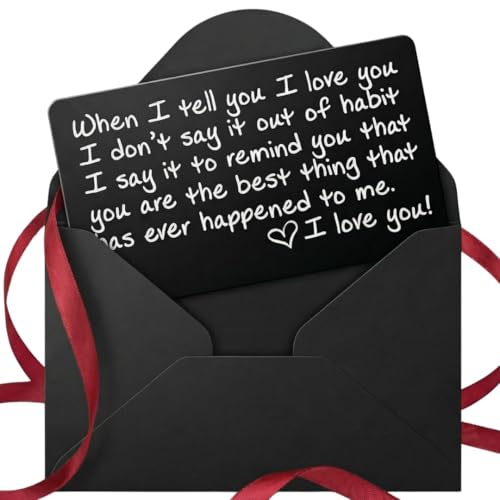 Metal Wallet Card - I Love You Gift for Husband, Boyfriend - Laser Engraved, Durable Aluminum Keepsake for Him and Her - Valentines, Anniversary, Birthday - Gift Ready Envelope Included