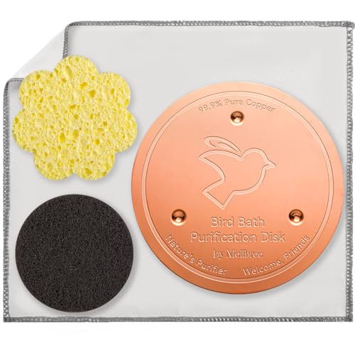 Image of Mellbree Bird Bath Copper Disc & Clean Set, 0.6mm Reinforced 99.99% Pure Copper Cleaning Disk with Cleaning sponges Sandpaper and Microfiber Cloths for Cleaning Bird Baths and Bird Bath Disk