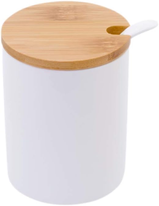 Lucky Goddness Porcelain Sugar Bowl with Spoon, 10.8 FL OZ Ceramic White Spice Jar with Bamboo Lid Container Condiment Pot Serving for Sugar Salt Pepper
