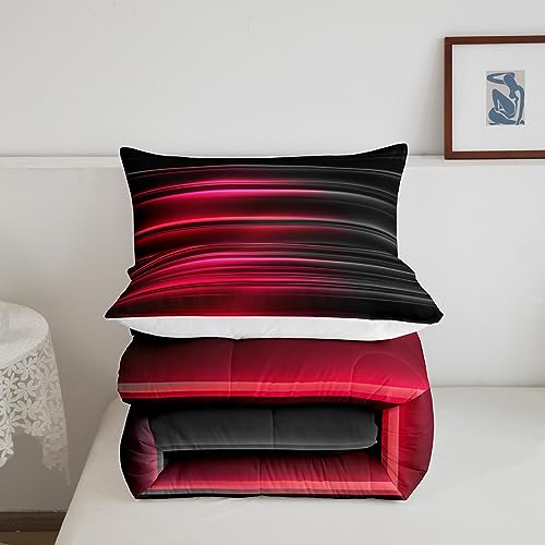 Image of Feelyou Abstract Ombre Bedding Set Full Size, Red and Black Comforter Set Red and Black Striped Comforter for Kids Toddler Red Black Gradient Duvet Set Lightweight Quilt Set