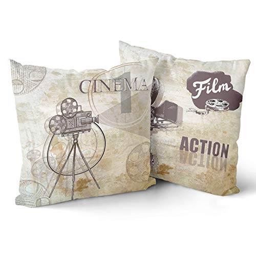 Granbey 2PCS Vintage Cinema Pillow Cover The Film Lapper Board Printed Decorative Throw Pillow Case Movie Theater Style Pillowcase Filmstrip Clapboard Projector Printed Pillow Cushion Case 18x18 Granbey 2PCS Vintage Cinema Pillow Cover The Film Lapper Board Printed Decorative Throw Pillow Case Movie Theater Style Pillowcase Filmstrip Clapboard Projector Printed Pillow Cushion Case 18x18