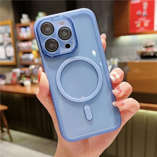 Coque silicone magnétique iPhone 14 Pro Max avec protection d'objectif antichoc bleu