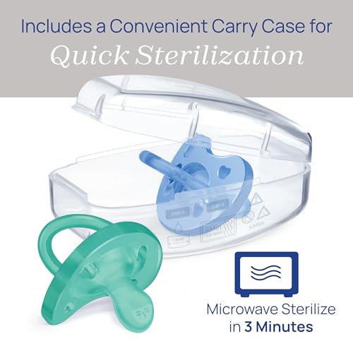 Image of Chicco PhysioForma Orthodontic Pacifier for Babies 6-16 Months, 100% Soft Silicone, BPA Free & Breathing Support, 2-Pack with Sterilizing Case, Blue /Green