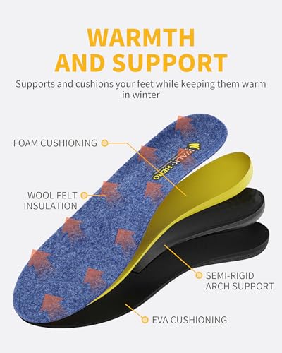 Image of WALKHERO Plantar Fasciitis Insoles - Arch Supports Wool Inserts, Lightweight Breathable Cushioning, Comfort Shock Absorption Inserts for Walking (Blue Mens 4)