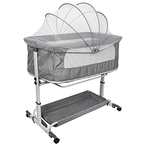 Kedia Babyvagga med myggnät, babysäng och resesäng med hjul, babysäng vaggor höjdjustering, cododo babysängar (113 x 66 x 84 cm)