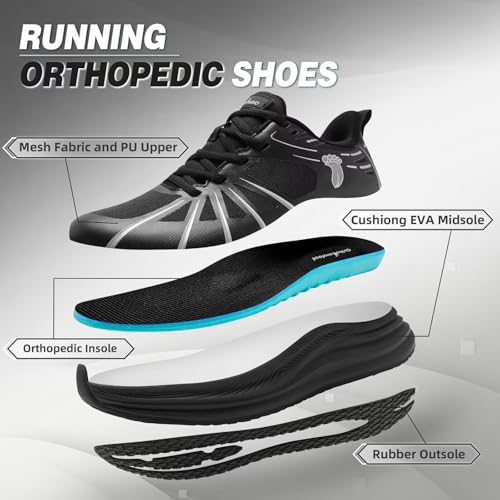 Men's Orthopedic Road Running Shoes: Comfortable Casual Arch Support Plantar Fasciitis Orthotic Sport Sneakers, Supportive Athletic Tennis Working Walking Shoes for Foot Heel and Pain Relief2