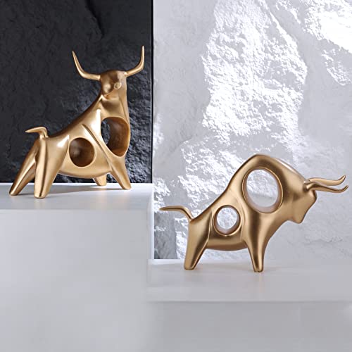 Suruim Creative Bull Taurus Resin Statue Bull Sculpture Animal Ornament Nordic Style Abstract Hollow Lucky Feng Shui Head Up Cow Bow Head Ox Zodiac Statue Craft Decorations (Look Up-A) #TOP2