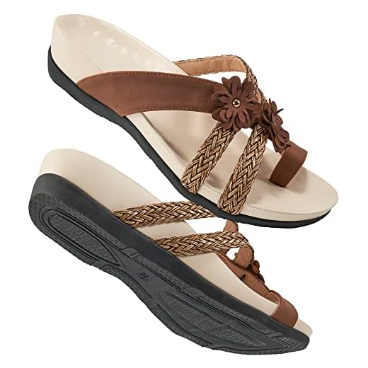 FUDYNMALC Womens Orthotic Flips Flops Sandals Arch Support for Flat feet Orthopedic Slides Sandals Plantar Fasciitis Comfortable Walking Thong Sandals for Women, Brown, 9