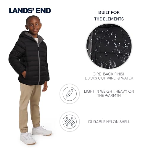Lands' End Boys Reversible Faux Sherpa Lined Insulated Puffer Jacket, Black, Large by Lands' End - Used condition - Image 4