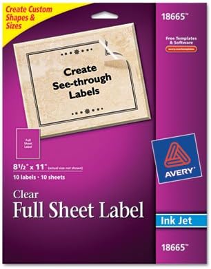 Avery Matte Clear Shipping Labels, Inkjet Printers, 8.5 X 11, Clear, 10/Pack