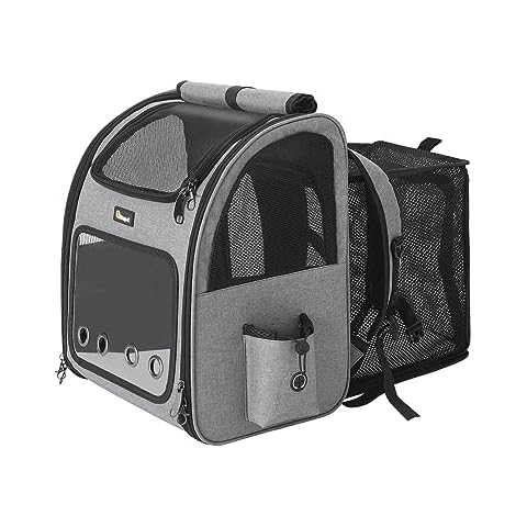 HOOPET Cat Backpack Carrier, Small and Medium Dogs and Cats Bags,Expandable Pet Carrier Backpack,Airline Approved,Suitable for Hiking/Travel/Camping, Etc, Foldable, Easy to Carry (Light Grey) Cover