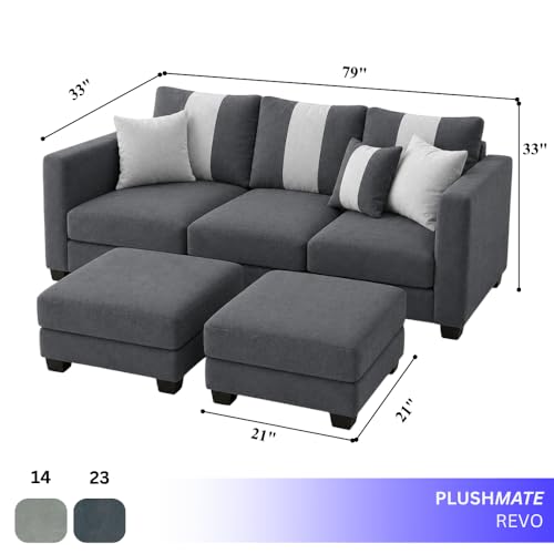 Image of Revo 5 Seater L Shape Sofa Set with 2 Movable Ottomans | Flexible Layout | Luxury Velvet Suede Fabric | Modern Living Room Sofa | Dark Grey