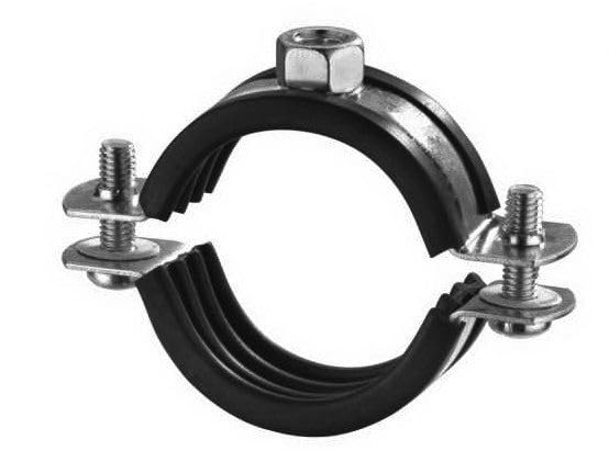 25 Stück - Schraubrohrschellen – Set mit Spannmaße 140 mm - 144 mm, Gewindeanschluss M8/M10, Stahl verzinkt, 2 Verschlussschrauben und EPDM-Schallschutz für Installation von Rohren