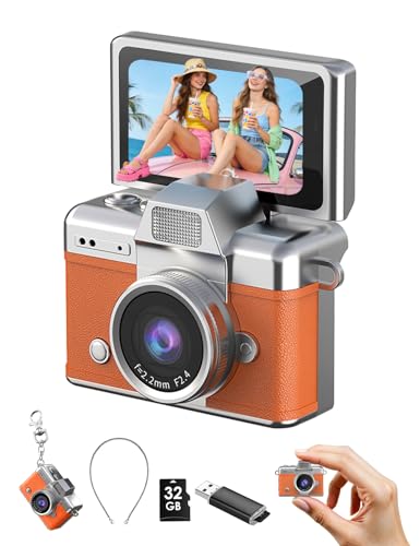 Image of Valentine's Day Gift for Girlfriend - DollRank Mini Keychain Camera, 1080P Portable Digital Camera with 1.47 inch Flip LCD & Flash, Retro Collectible Pocket Camera for Travel, Parties, Birthday(Orange)