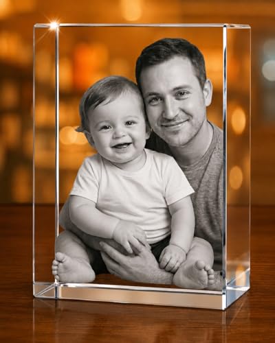 Artimele3D Personalized 3D Crystal Photo Gifts for Father, Dad, Wife, Her, Him, Men, Husband, Grandma, Grandma, Great Customized Gift With Your Own Photo, Custom Glass 3D Laser Etched Picture Frame