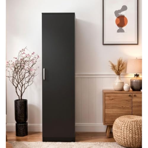 Image of Spyder Craft Engineering Woo Wardrobe for Clothes, Single Door Stylish Cupboard for Bedroom, Multi-Utility Design with Multirack Storage, Engineered Wood-Black