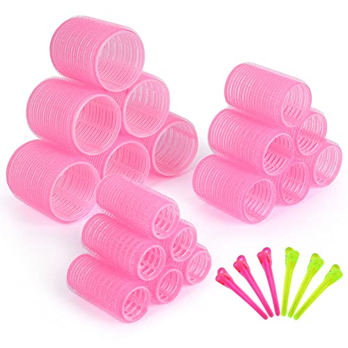 URAQT Rolos de cabelo grandes, 24 peças kit modelador sem calor com 18 Bigudies cabelo autocolantes e 6 pinças cabelo cabeleireiro, Hair Rollers auto aderência, modelador de cabelo sem calor de