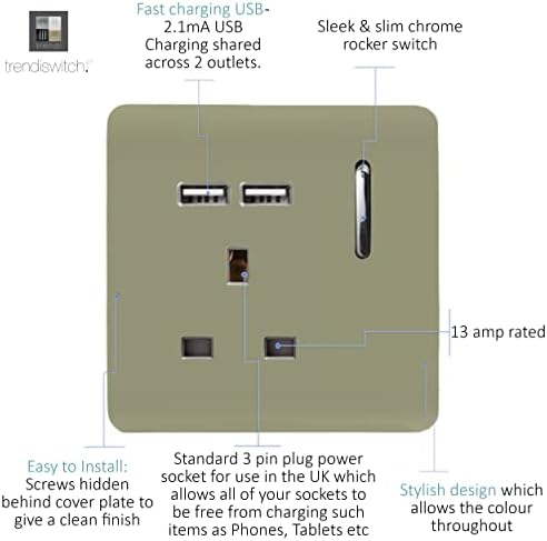 Trendi 1 Gang Artistic Modern Glossy 13 Amp 2 x 2.1mA USB Switched Tactile Plug Socket Gold