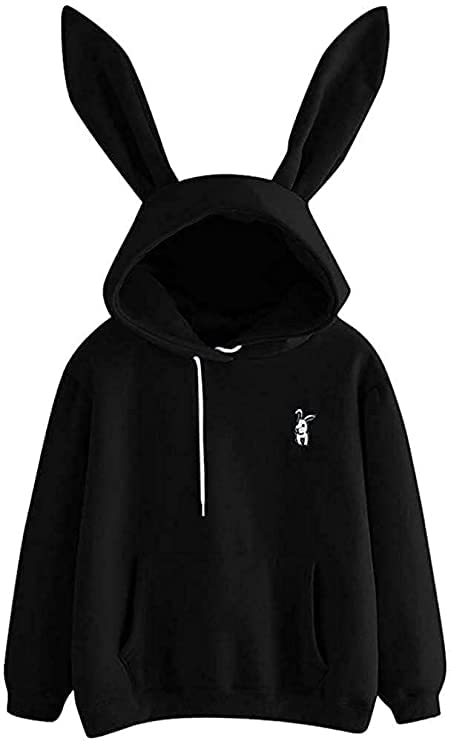 Image of Hooded Neck Sweatshirt Winter Wear Long Ear Bunny Hoodie for Women