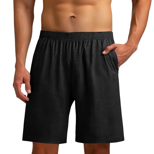 Generisch Pantalones cortos de verano para hombre, de algodón, holgados, pantalones cortos de ocio, pantalones cortos de pijama cómodos, monocolor, cintura elástica, pantalones cortos de verano para