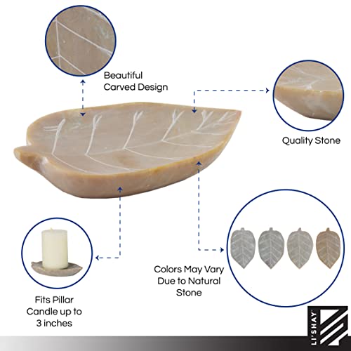 1 Natural Soapstone Pillar Candle Holder Leaf Shape #TOP3