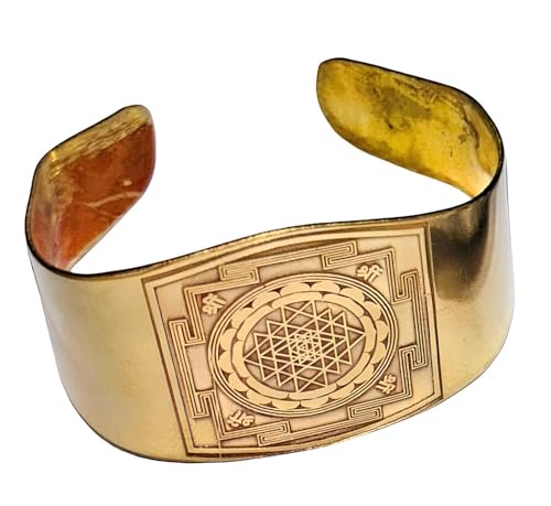 Image of Shree Yantra Kada Brass Golden Designer Brass Shri Yantra Cuff Bangle