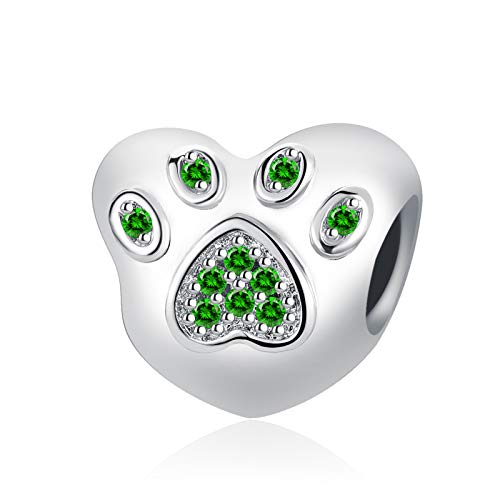 QeenseKc Abalorio brillante con diseño de huellas de corazón en 12 colores con circonita cúbica para pulsera europea.