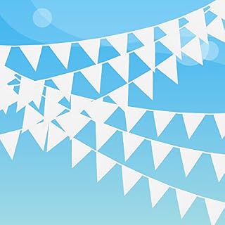 Laipuke White Bunting Flags 98 Ft/30M Bunting Garland Fabric with 100 Pcs Triangle Flags 14 x 18 cm Fabric Bunting for Wedding Baby Bridal Shower Birthday Engagement Anniversary Parties