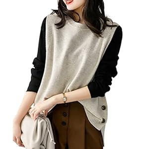 Bidason Women’s Knit Vest, Sweater, Slit, Button, Loose, Adult, Ribbon, Plain, Crew Neck, Oversize, Body Cover, Slimming, Simple, Top, Fashionable, Casual, Work, Autumn
