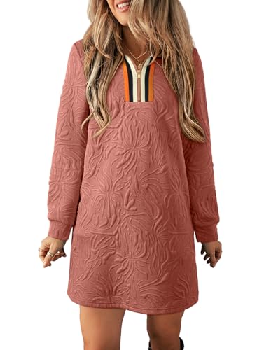 Image of BLENCOT Women's Dress Zip Up Stand Neck Pullover Sweatshirt Mini Dresses