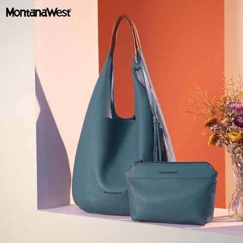 Image of Montana West Hobo Bags for Women Slouchy Handbags 2PCS Tassels Shoulder Bag with Comestic Bag